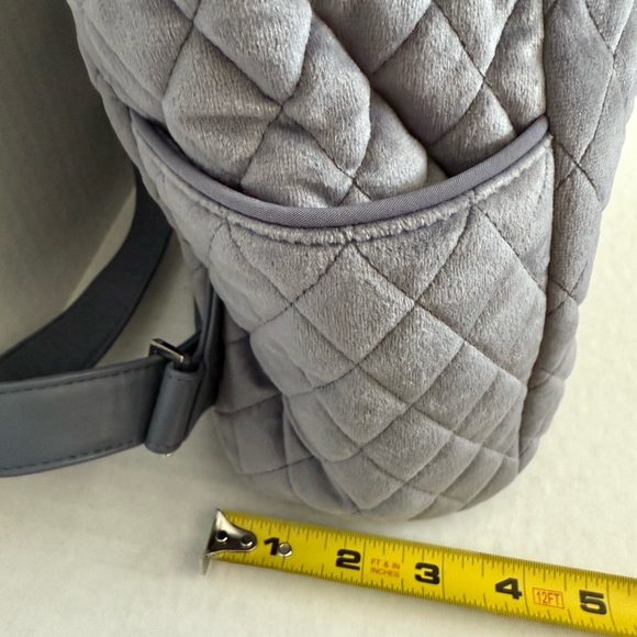 Vera Bradley Quilted Gray Velour/Velvet Drawstring Backpack Bag - Picture 13 of 13